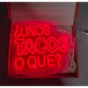 Red Neon LED Sign "¿Unos Tacos o Que?" USB Wall Light Bar Decor